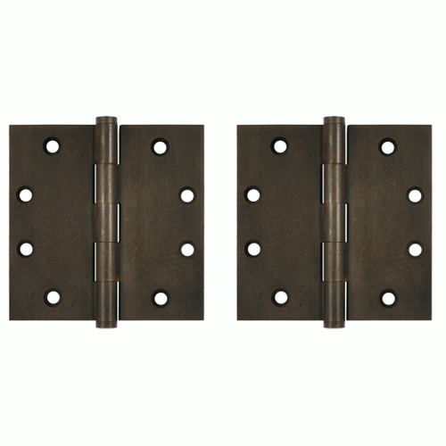 4 1/2 Inch X 4 1/2 Inch Solid Brass Hinge Interchangeable Finials (Square Corner, Bronze Rust Finish) DELTANA