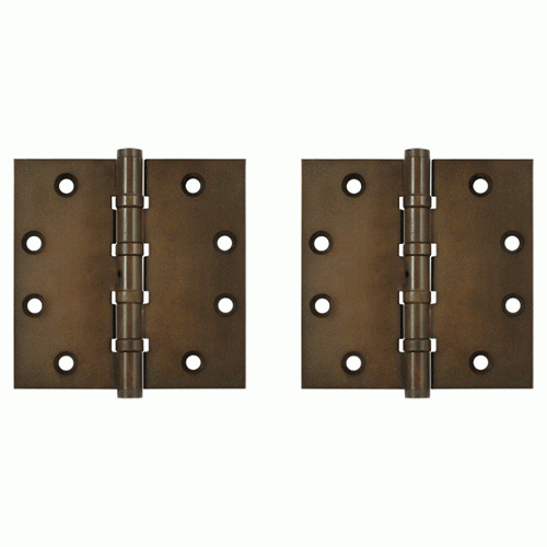 4 1/2 Inch X 4 1/2 Inch Solid Brass Hinge Interchangeable Finials (Square Corner, Bronze Rust Finish) DELTANA