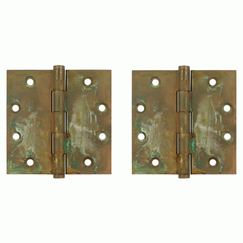 4 1/2 Inch X 4 1/2 Inch Solid Brass Hinge Interchangeable Finials (Square Corner, Rust Finish) DELTANA