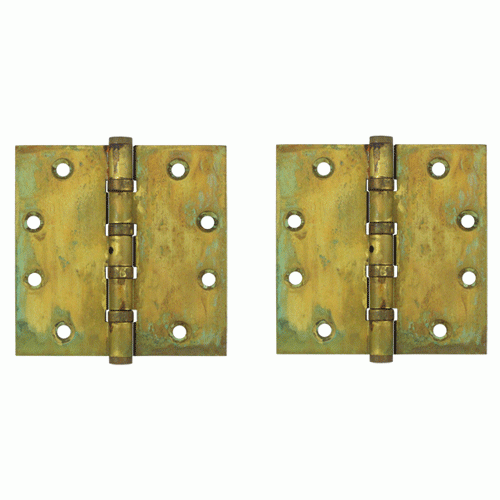 4 1/2 Inch X 4 1/2 Inch Solid Brass Hinge Interchangeable Finials (Square Corner, Rust Finish) DELTANA