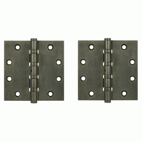 4 1/2 Inch X 4 1/2 Inch Solid Brass Hinge Interchangeable Finials (Square Corner, White Bronze Dark Finish) DELTANA