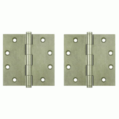 4 1/2 Inch X 4 1/2 Inch Solid Brass Hinge Interchangeable Finials (Square Corner, White Bronze Light Finish) DELTANA