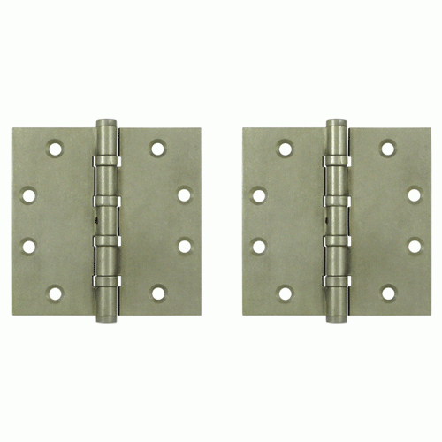 4 1/2 Inch X 4 1/2 Inch Solid Brass Hinge Interchangeable Finials (Square Corner, White Bronze Light Finish) DELTANA