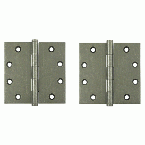 4 1/2 Inch X 4 1/2 Inch Solid Brass Hinge Interchangeable Finials (Square Corner, White Bronze Medium Finish) DELTANA