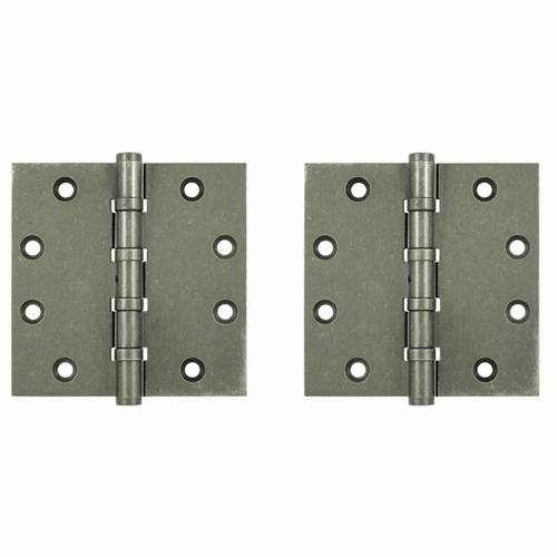 4 1/2 Inch X 4 1/2 Inch Solid Brass Hinge Interchangeable Finials (Square Corner, White Bronze Medium Finish) DELTANA