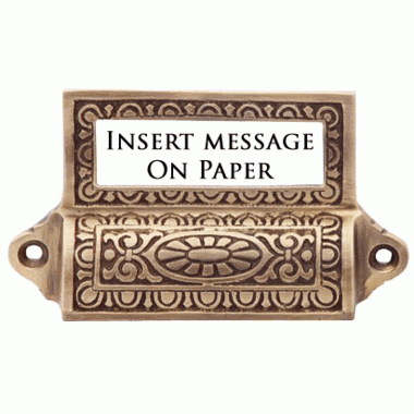 4 1/8 Inch Overall (3 1/2 Inch c-c) Solid Brass Victorian Label Style Bin Pull (Antique Brass Finish) COPPER MOUNTAIN HARDWARE