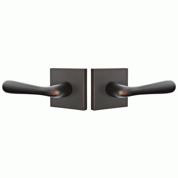 Solid Brass Basel Lever With Square Rosette (Several Finish Options) EMTEK