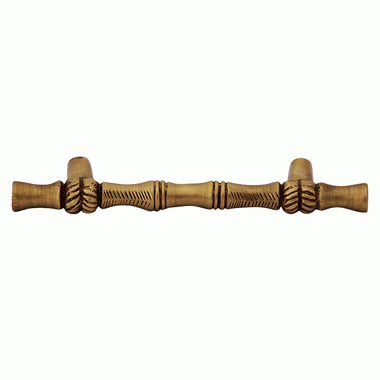 4 3/4 Inch Overall (3 Inch c-c) Brass Japanese Bamboo Style Pull (Antique Brass Finish) COPPER MOUNTAIN HARDWARE