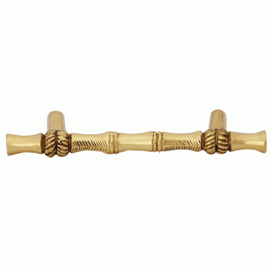 4 3/4 Inch Overall (3 Inch c-c) Solid Brass Japanese Bamboo Style Pull (Lacquered Brass Finish) COPPER MOUNTAIN HARDWARE