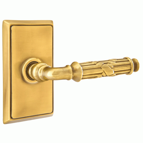 Solid Brass Ribbon & Reed Lever With Rectangular Rosette (Many Finishes Available) EMTEK