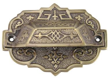 COPPER MOUNTAIN HARDWARE 4 3/8 Inch Overall Solid Brass Eastlake Cup & Bin Pull With Backplate