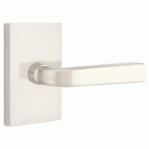 Brass Modern Hardware - Double Dummy Sion Door Lever With Modern Rectangular Rosette in Satin Brass - 5052SIOUS4 - Emtek Hardware EMTEK