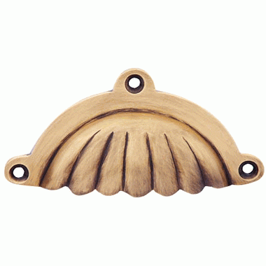 4 Inch Overall (3 1/2 Inch c-c) Solid Brass Scalloped Style Cup Pull (Antique Brass Finish) COPPER MOUNTAIN HARDWARE