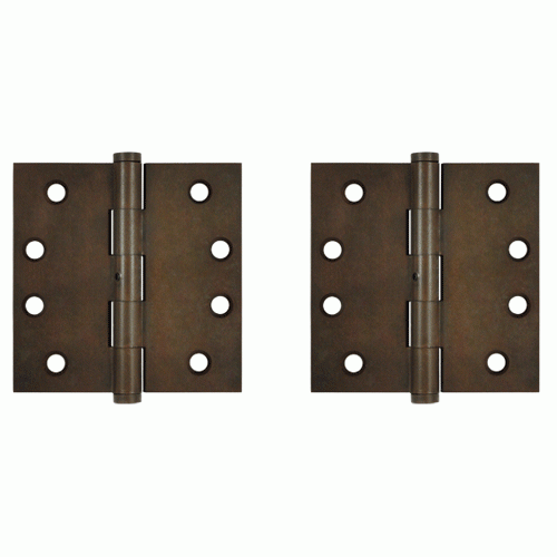 4 Inch X 4 Inch Solid Brass Hinge Interchangeable Finials (Square Corner, Bronze Rust Finish) DELTANA