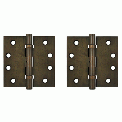 4 Inch X 4 Inch Solid Brass Hinge Interchangeable Finials (Square Corner, Bronze Rust Finish) DELTANA