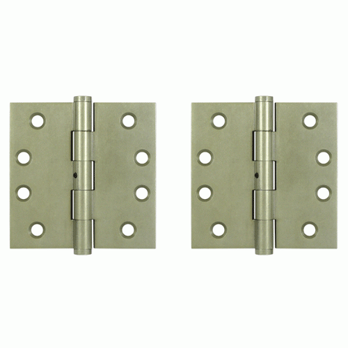 4 Inch X 4 Inch Solid Brass Hinge Interchangeable Finials (Square Corner, White Bronze Light Finish) DELTANA