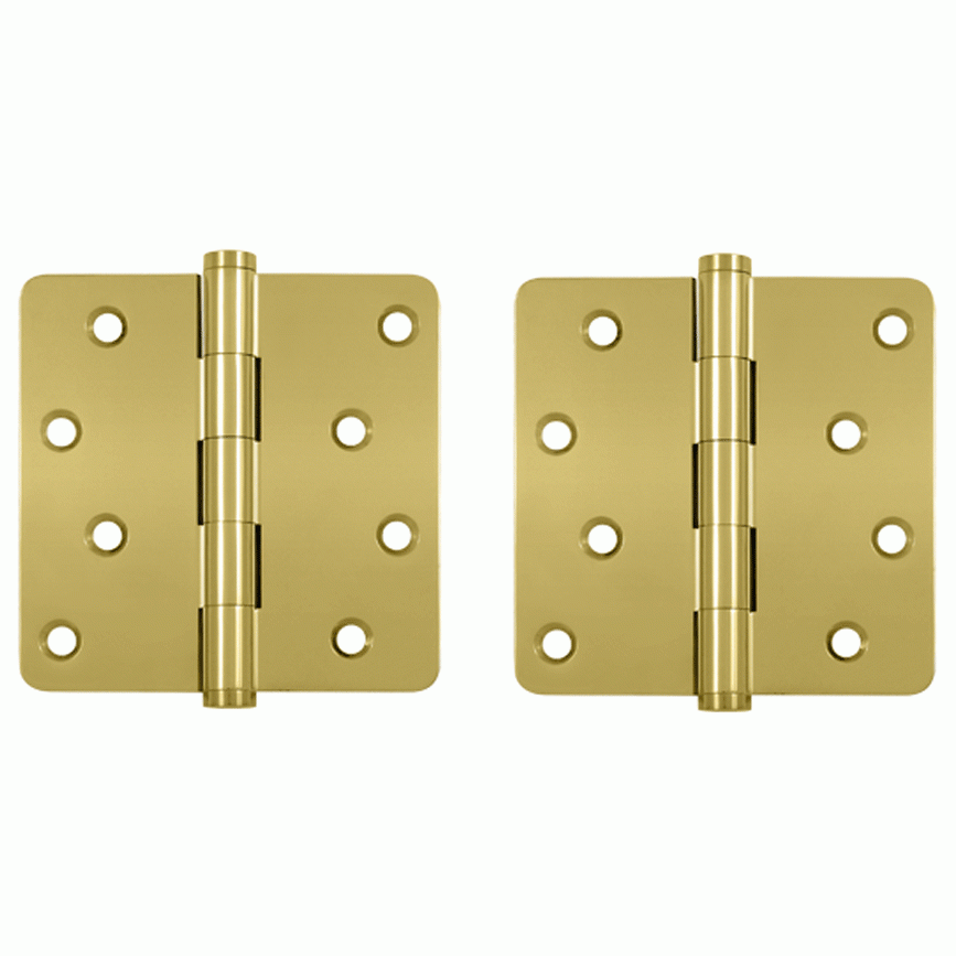 4 Inch X 4 Inch Solid Brass Zig-Zag Hinge (1/4 Radius Corner, PVD Polished Brass Finish) DELTANA