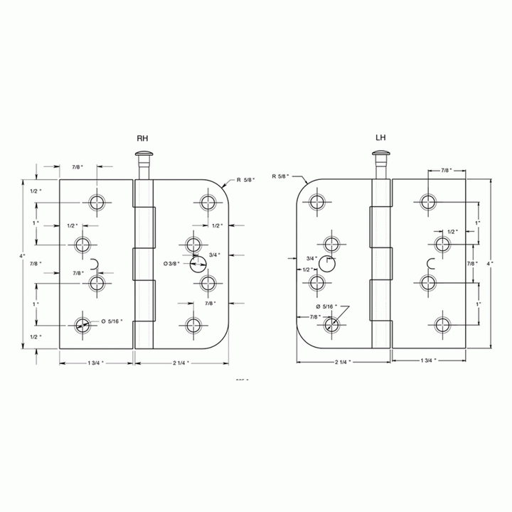 4 Inch x 4 Inch Steel Hinge (5/8 Radius x Square Corner, Antique Brass Finish) DELTANA