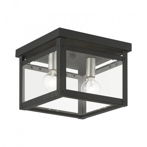 2 Light Black with Brushed Nickel Finish Candles Square Flush Mount Livex