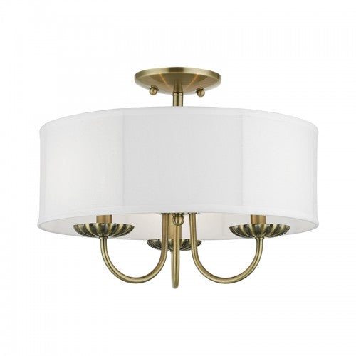 3 Light Antique Brass Semi-Flush Mount Livex