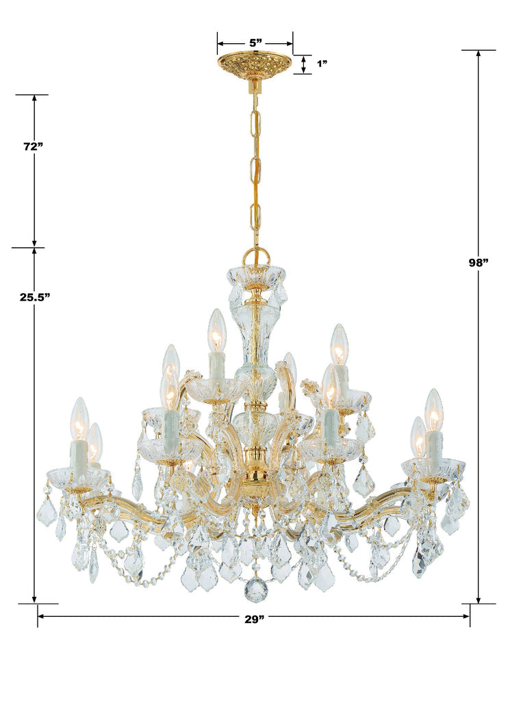 Crystorama Crystorama Maria Theresa 12 Light Clear Italian Crystal Gold Chandelier