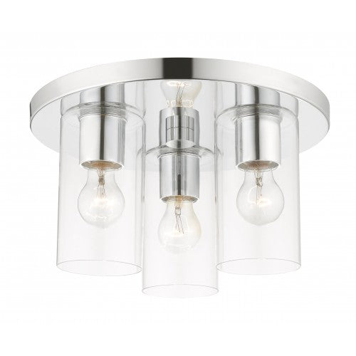 3 Light Polished Chrome Flush Mount Livex