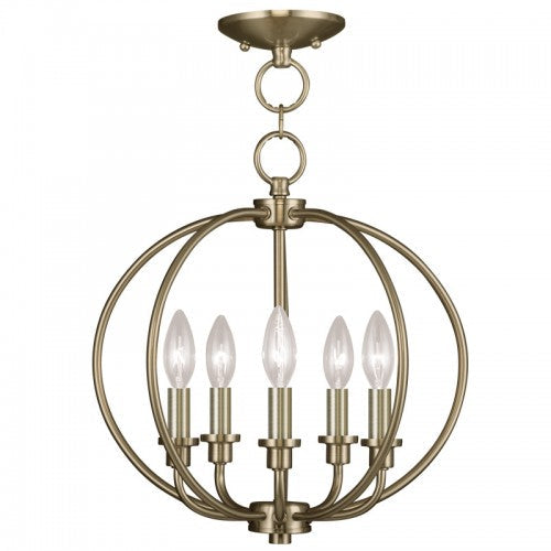 5 Light Antique Brass Chain Lantern/Ceiling Mount Livex