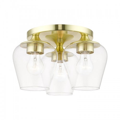 3 Light Satin Brass Flush Mount Livex