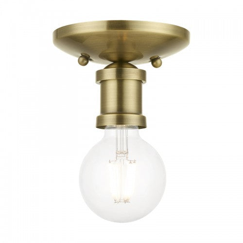 1 Light Antique Brass Single Flush Mount Livex