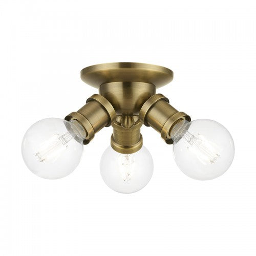 3 Light Antique Brass Flush Mount Livex