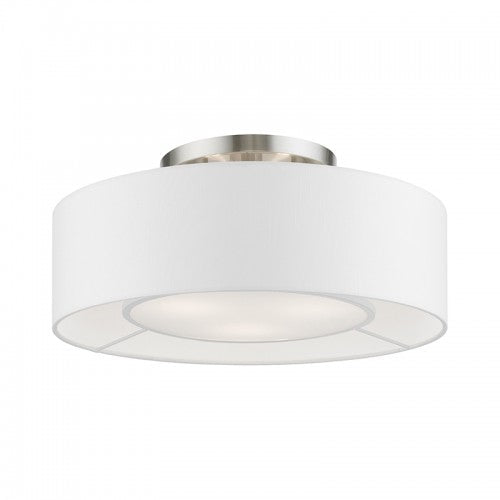 3 Light Brushed Nickel with Shiny White Accents Semi-Flush Livex