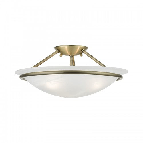 3 Light Antique Brass Semi-Flush Livex