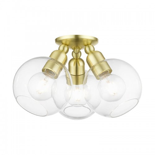 3 Light Satin Brass Sphere Semi-Flush Livex