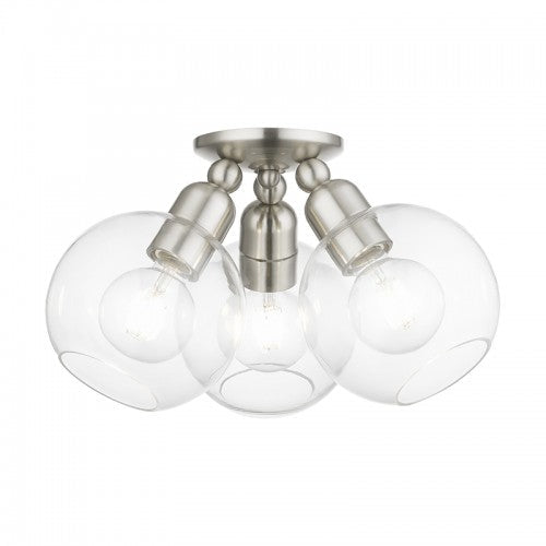 3 Light Brushed Nickel Sphere Semi-Flush Livex