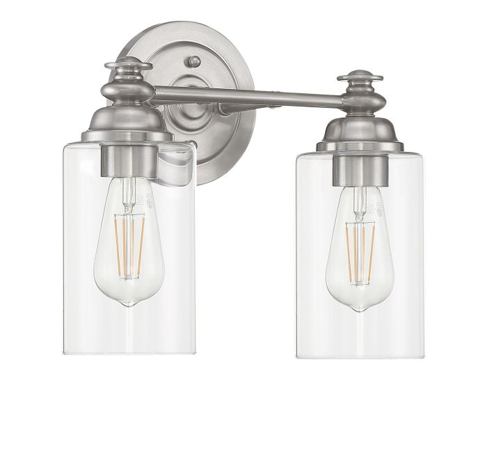##Antique Hardware## Dardyn 2 Light Vanity in Brushed Polished Nickel (Clear Glass)
