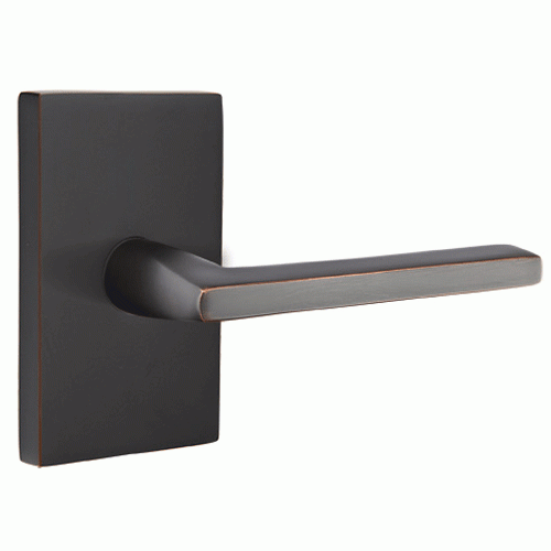 Brass Modern Hardware - Passage Helios Right Handed Door Lever with Modern Rectangular Rosette in Polished Nickel - 5112HLORHUS14 - Emtek Hardware EMTEK