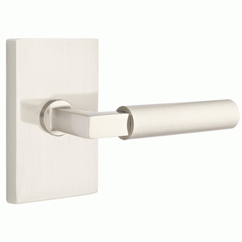 Brass Modern Hardware - Passage Hercules Right Handed Door Lever with Modern Rectangular Rosette in Satin Nickel - 5112HECRHUS15 - Emtek Hardware EMTEK