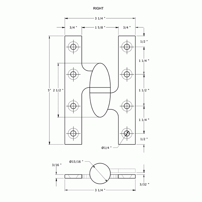 5 Inch x 3 1/4 Inch Solid Brass Olive Knuckle Hinge (Brushed Nickel Finish) DELTANA