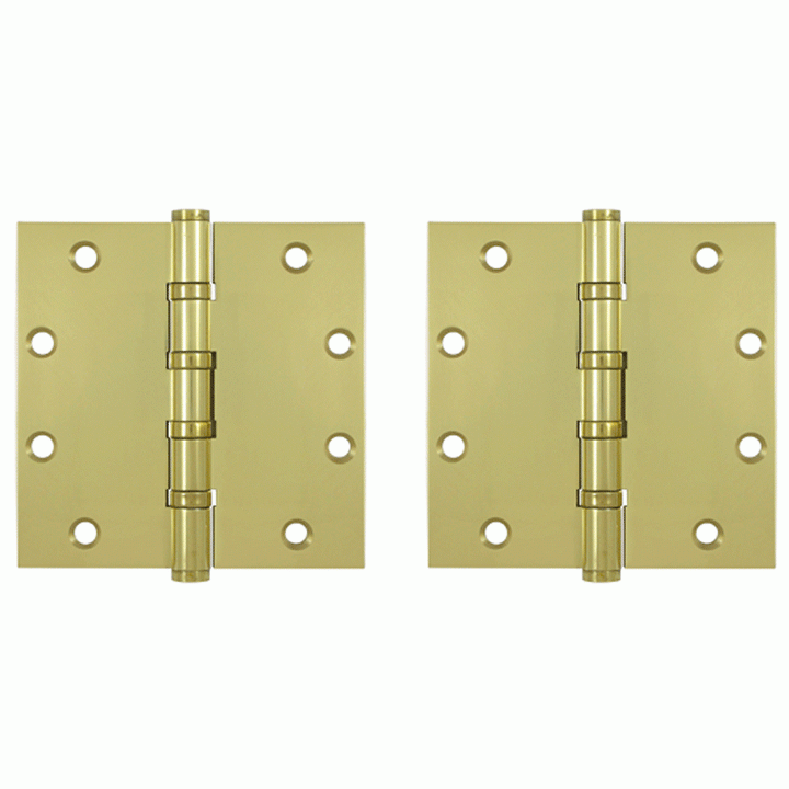 5 Inch X 5 Inch Solid Brass Four Ball Bearing Square Hinge (Polished Brass Finish) DELTANA