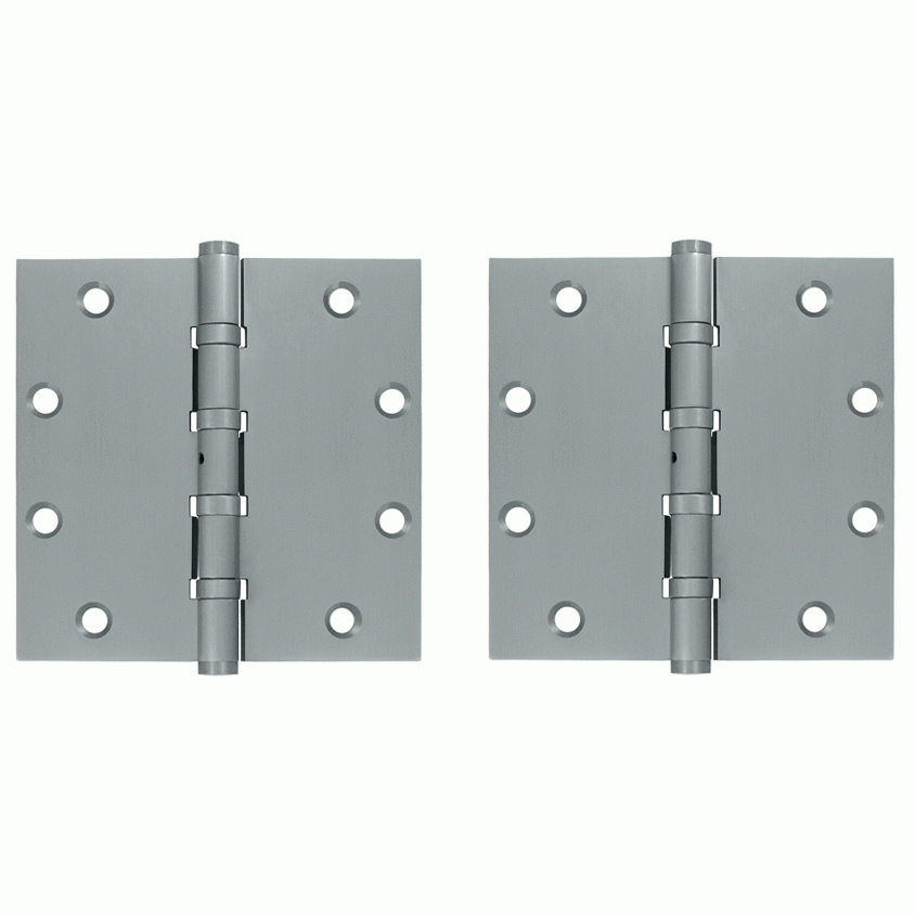 5 Inch X 5 Inch Solid Brass Non-Removable Pin Square Hinge (Brushed Chrome Finish) DELTANA