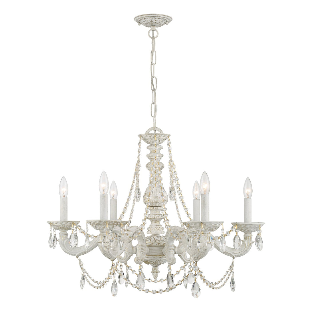 Crystorama Crystorama Paris Market 6 Light Clear Italian Crystal Antique White Chandelier