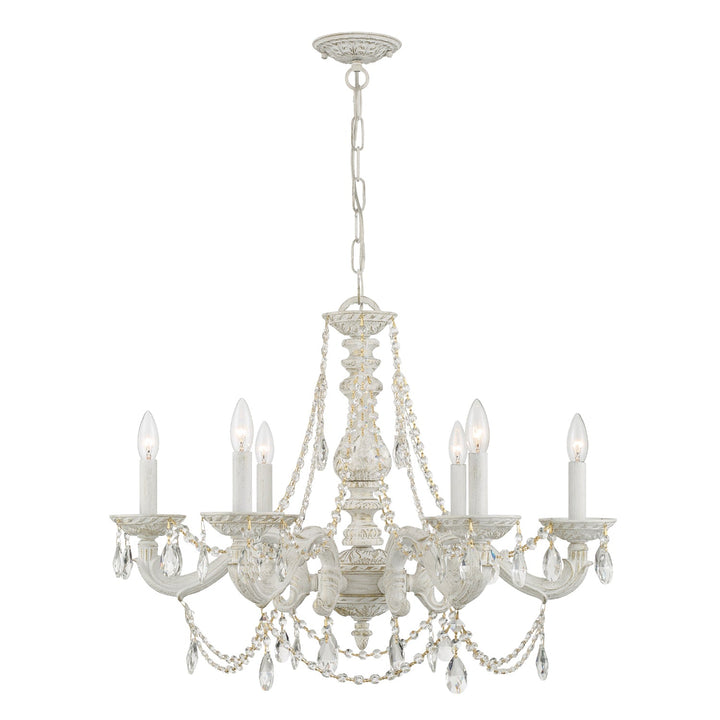 Crystorama Crystorama Paris Market 6 Light Clear Italian Crystal Antique White Chandelier