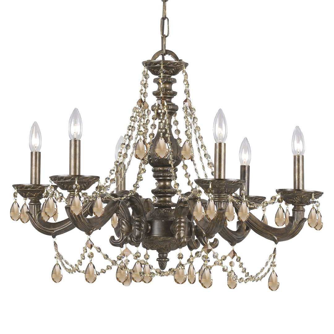 Crystorama Crystorama Paris Market 6 Light Golden Teak Hand Cut Crystal Venetian Bronze Chandelier