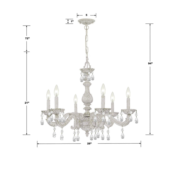 Crystorama Crystorama Paris Market 6 Light Swarovski Strass Crystal Antique White Chandelier