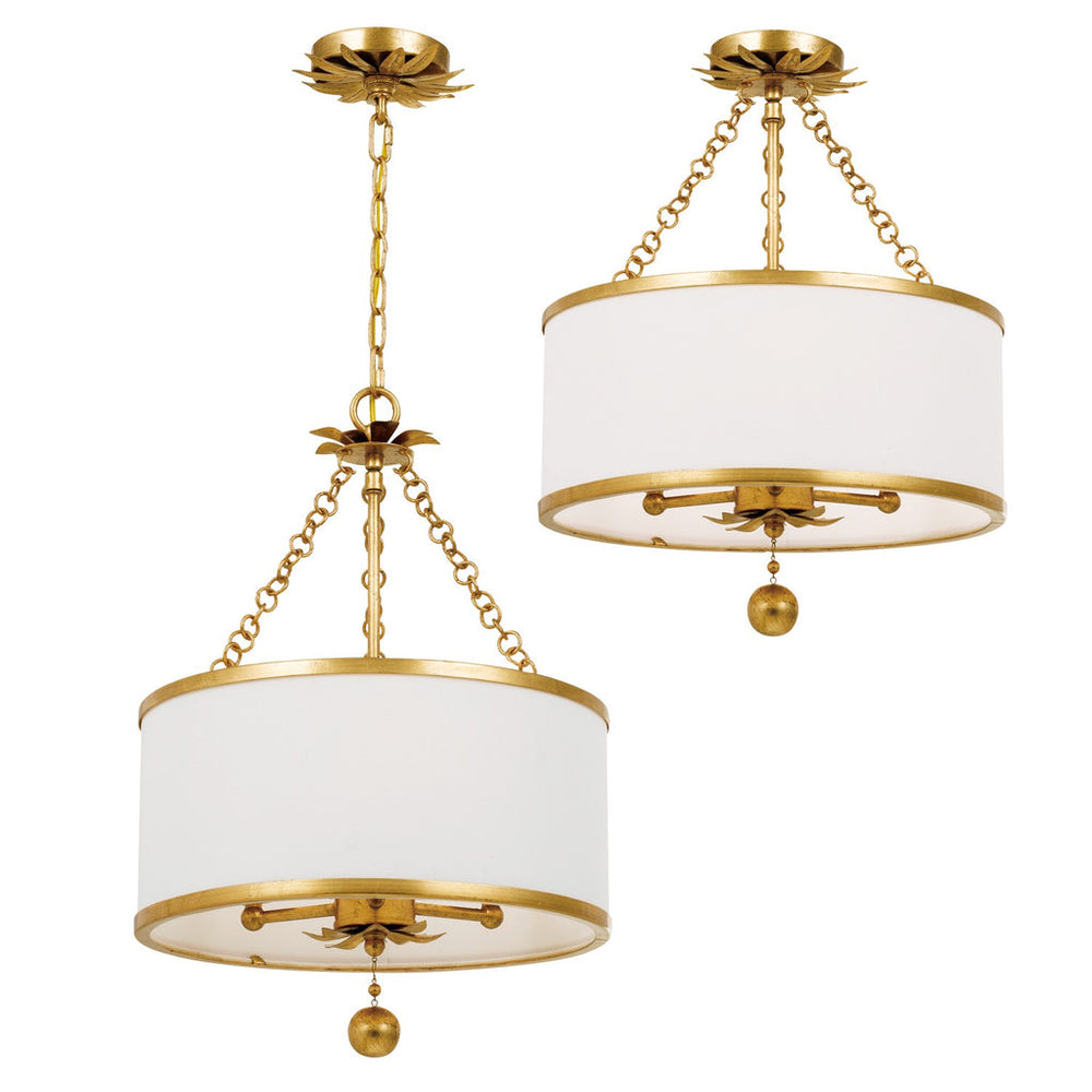 Broche 3 Light Antique Gold Semi Flush Mount Crystorama