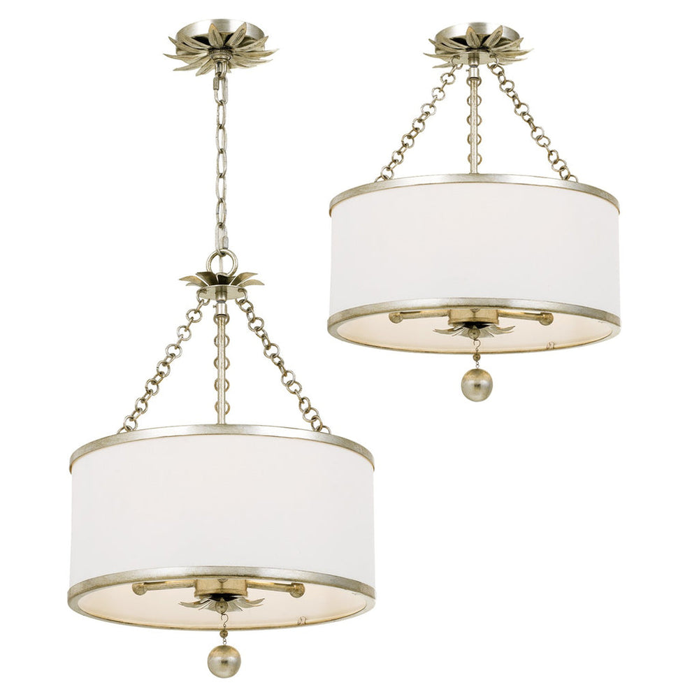 Broche 3 Light Antique Silver Semi Flush Mount Crystorama