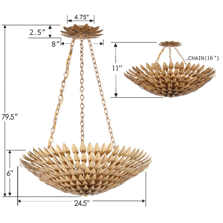 Crystorama Crystorama Broche 6 Light Antique Gold Leaf Chandelier