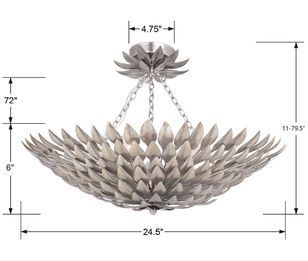 Broche 6 Light Antique Silver Semi Flush Mount Crystorama