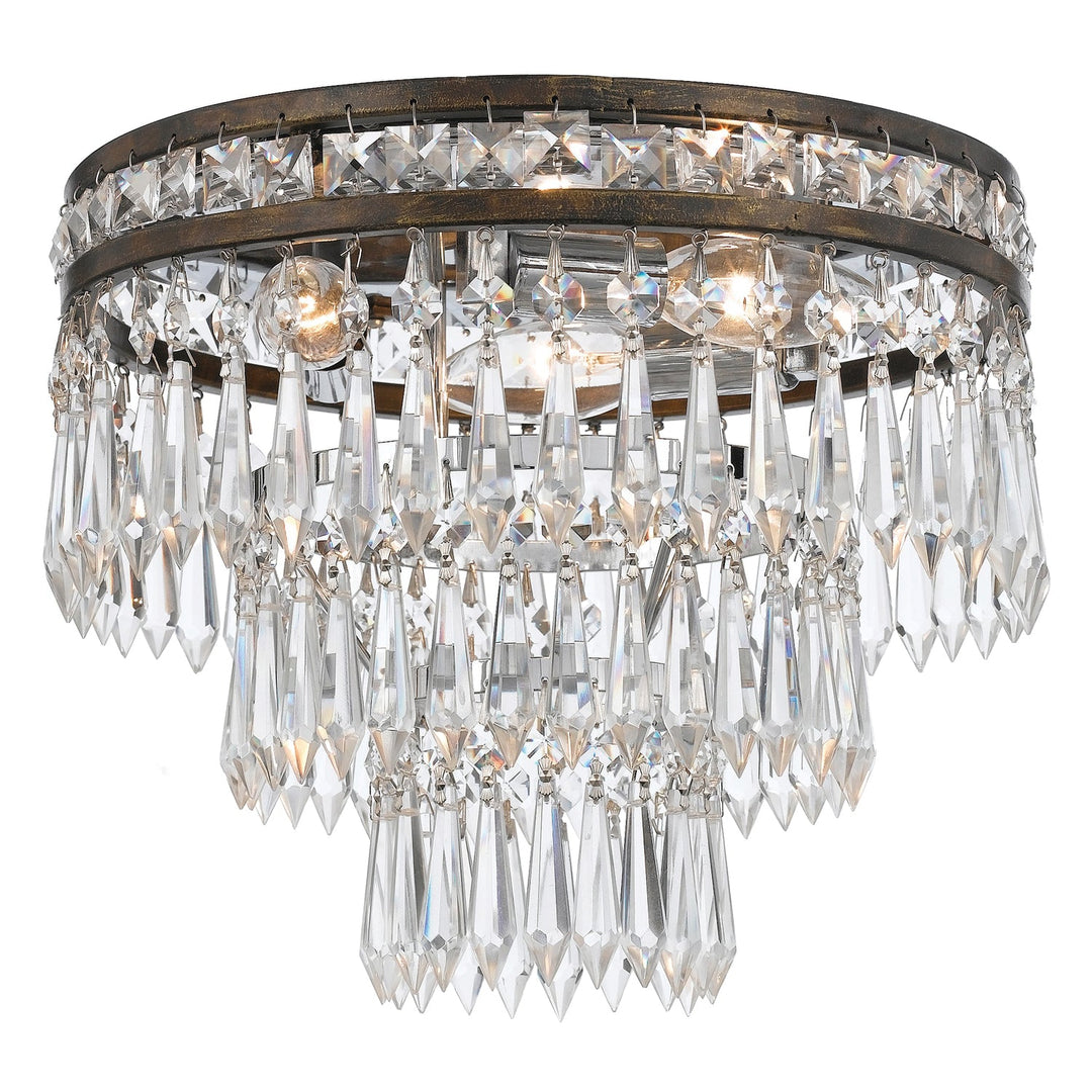 Mercer 3 Light Hand Cut Crystal English Bronze Flush Mount Crystorama