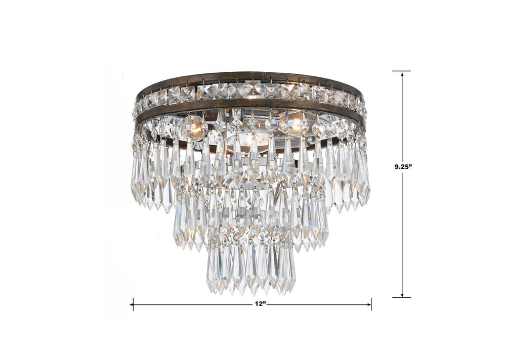 Mercer 3 Light Hand Cut Crystal English Bronze Flush Mount Crystorama